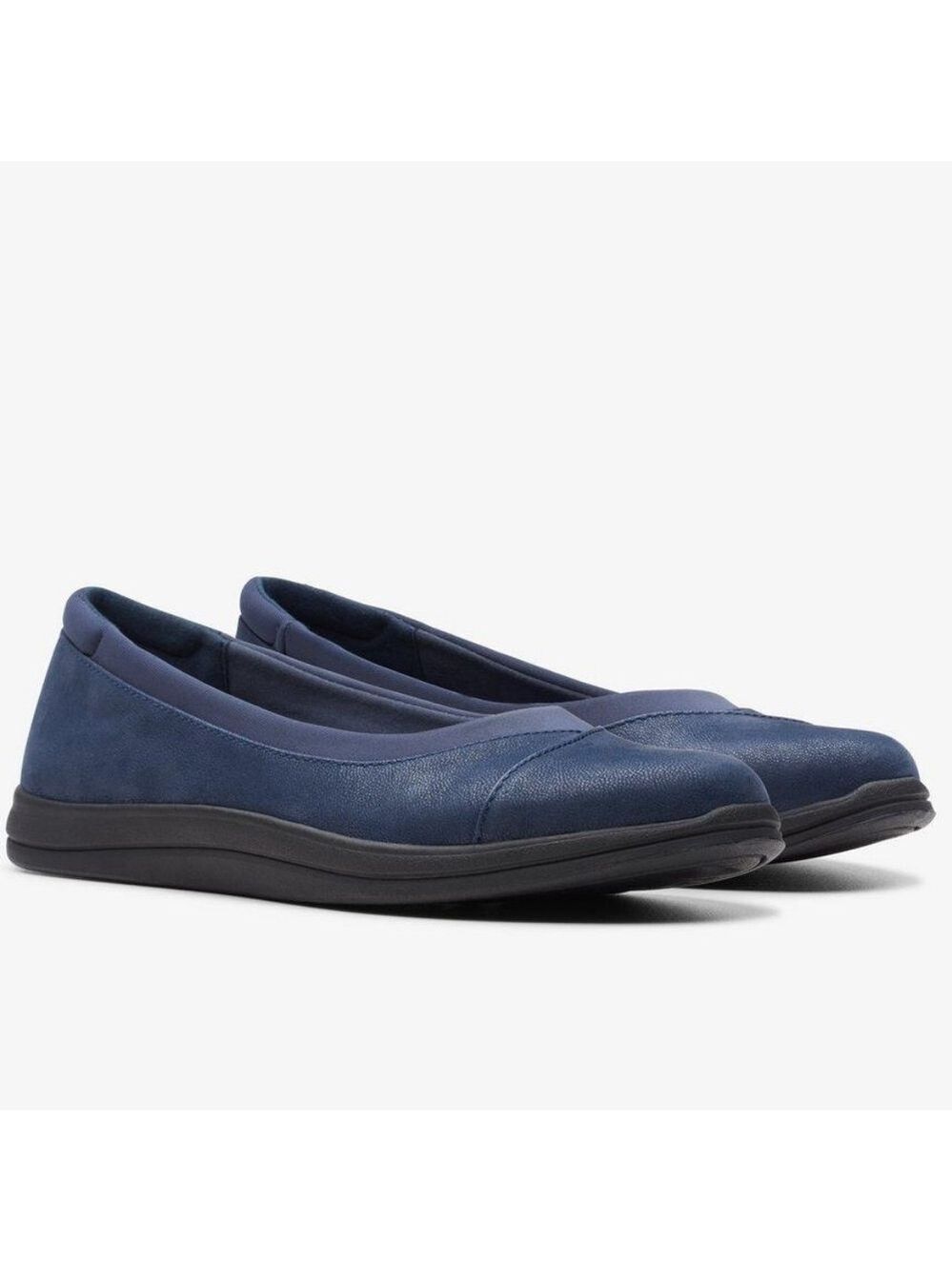 Clarks Cloudsteppers Breeze Ayla Rounded Toe Textile Flat Ballerina Shoe in Navy